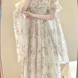 FOESCE 2025 New French Elegant Floral Midi Dress Woman Beach Casual Long Sleeve Even Party Dress Outwear One Piece Dress Korean Fashion