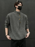 FOESCE 2025 New Half-Turtleneck Button Design Sweaters Men Winter Korean Fashion Knitted Pullovers Business Casual Christmas Jumpers