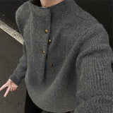 FOESCE 2025 New Half-Turtleneck Button Design Sweaters Men Winter Korean Fashion Knitted Pullovers Business Casual Christmas Jumpers