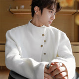 FOESCE 2025 New Half-Turtleneck Button Design Sweaters Men Winter Korean Fashion Knitted Pullovers Business Casual Christmas Jumpers