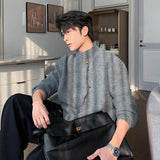 FOESCE 2025 New Half-Turtleneck Button Design Sweaters Men Winter Korean Fashion Knitted Pullovers Business Casual Christmas Jumpers