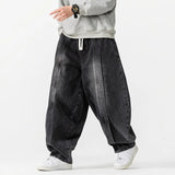FOESCE 2025 New Vintage Harem Pants Men Loose Hip Hop Denim Wide Leg Pants Mens Straight Oversized Fashion Jeans Elastic Waist Trousers
