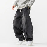 FOESCE 2025 New Vintage Harem Pants Men Loose Hip Hop Denim Wide Leg Pants Mens Straight Oversized Fashion Jeans Elastic Waist Trousers