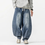 FOESCE 2025 New Vintage Harem Pants Men Loose Hip Hop Denim Wide Leg Pants Mens Straight Oversized Fashion Jeans Elastic Waist Trousers