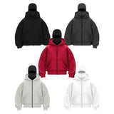 FOESCE 2025 New design Hip Hop double hat match hoodie for men Y2k Harajuku Vintage Winter Coat Fashion streetwear couple sweatshirt