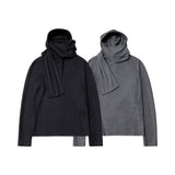 FOESCE 2025 Spring Men's New Hooded Bottom Shirt Layering Poncho Scarf Neck Hooded Niche Design Loose Pullover Sweatshirt Top