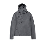 FOESCE 2025 Spring Men's New Hooded Bottom Shirt Layering Poncho Scarf Neck Hooded Niche Design Loose Pullover Sweatshirt Top
