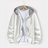 FOESCE 2025 Spring and autumn men waffle lattice color breasted hooded casual cardigan coat new fashion loose outdoor sports men's top