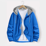 FOESCE 2025 Spring and autumn men waffle lattice color breasted hooded casual cardigan coat new fashion loose outdoor sports men's top