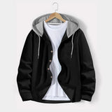 FOESCE 2025 Spring and autumn men waffle lattice color breasted hooded casual cardigan coat new fashion loose outdoor sports men's top