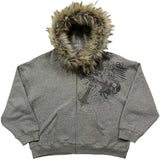 FOESCE 2025 Street fashion Winter new personality print design zipper hoodie for men Y2k Harajuku vintage fur collar warm loose jacket