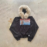 FOESCE 2025 Street fashion Winter new personality print design zipper hoodie for men Y2k Harajuku vintage fur collar warm loose jacket