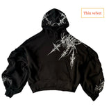 FOESCE 2025 Y2K Harajuku Jeans Hoodie Set Skull Straight Wide-leg Denim Pants Men Women American Street Hip Hop Retro Pants Casual Top