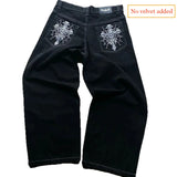 FOESCE 2025 Y2K Harajuku Jeans Hoodie Set Skull Straight Wide-leg Denim Pants Men Women American Street Hip Hop Retro Pants Casual Top