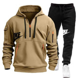 FOESCE 2025 men's new fall and winter pullover hoodie + pants two sets of relaxed sports European size fitness jogging suit
