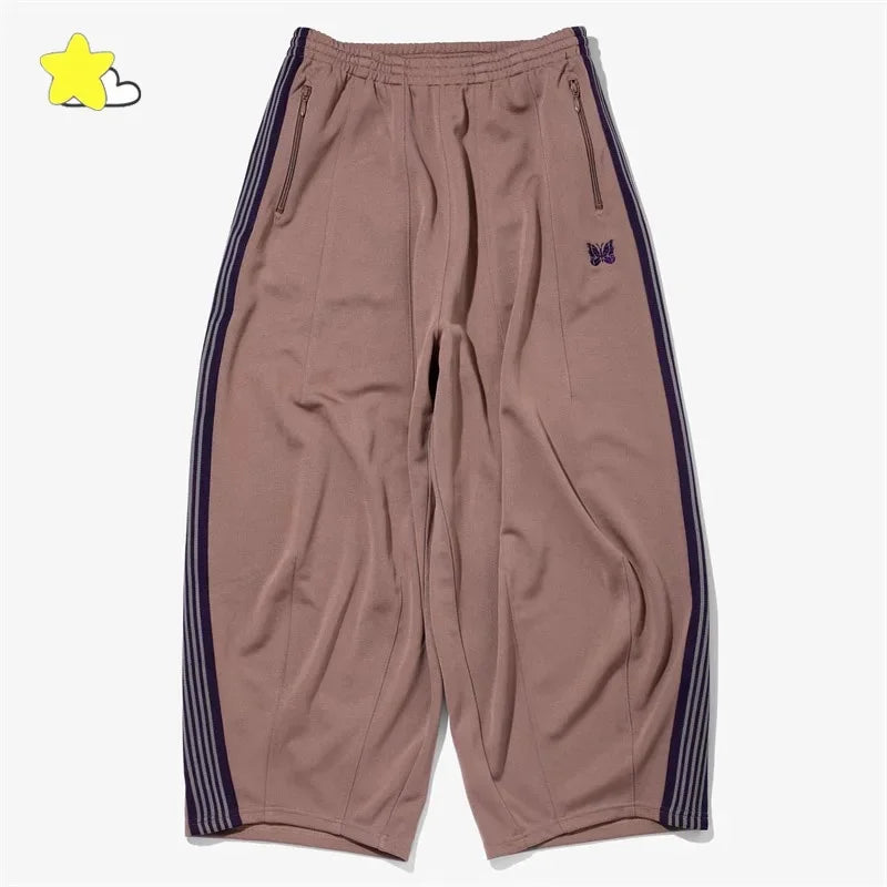 FOESCE 24ss Butterfly Embroidery Wide Leg Sweatpants Oversized Mens Joggers Blue Women Casual Striped Trousers With Tag
