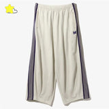 FOESCE 24ss Butterfly Embroidery Wide Leg Sweatpants Oversized Mens Joggers Blue Women Casual Striped Trousers With Tag