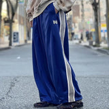 FOESCE 24ss Butterfly Embroidery Wide Leg Sweatpants Oversized Mens Joggers Blue Women Casual Striped Trousers With Tag