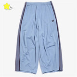 FOESCE 24ss Butterfly Embroidery Wide Leg Sweatpants Oversized Mens Joggers Blue Women Casual Striped Trousers With Tag