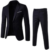 FOESCE 2Pcs/Set Plus Size Men Solid Color Long Sleeve Lapel Slim Button Business Suit Autumn Fashion Solid Slim Wedding Set Vintage