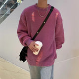 FOESCE 3 Colors Sweaters Men Chic Ripped All-match Loose Fashion Korean Style Basic Unisex Couples Knitwear Autumn College Clothing BF
