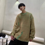 FOESCE 3 Colors Sweaters Men Chic Ripped All-match Loose Fashion Korean Style Basic Unisex Couples Knitwear Autumn College Clothing BF