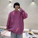 FOESCE 3 Colors Sweaters Men Chic Ripped All-match Loose Fashion Korean Style Basic Unisex Couples Knitwear Autumn College Clothing BF