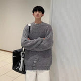 FOESCE 3 Colors Sweaters Men Chic Ripped All-match Loose Fashion Korean Style Basic Unisex Couples Knitwear Autumn College Clothing BF