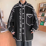 FOESCE Handsome Men Tops 2025 Manga Cartoon Printed Line Shirt Fashion Male Streetwear Hot Sale Loose Long Sleeved Blouse S-5XL