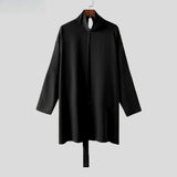 FOESCE 2025 Men Cloak Coats Turtleneck Long Sleeve Streetwear Casual Trench Loose Solid Color Open Stitch Fashion Male Ponchos