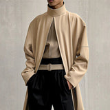 FOESCE 2025 Men Cloak Coats Turtleneck Long Sleeve Streetwear Casual Trench Loose Solid Color Open Stitch Fashion Male Ponchos