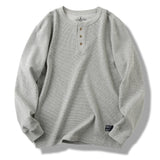 FOESCE 85% Cotton Henry Collar Waffle Pattern T Shirts for Men 2025 Spring Fashion Long Sleeve Solid Basic Tees Youth Male Casual Tops