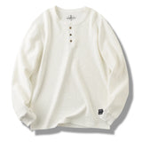 FOESCE 85% Cotton Henry Collar Waffle Pattern T Shirts for Men 2025 Spring Fashion Long Sleeve Solid Basic Tees Youth Male Casual Tops