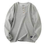 FOESCE 85% Cotton Henry Collar Waffle Pattern T Shirts for Men 2025 Spring Fashion Long Sleeve Solid Basic Tees Youth Male Casual Tops