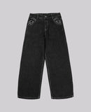 FOESCE 90s Retro Street Embroidery Jeans Male  R&B Solid Color Loose Straight Pants Female Y2K Harajuku Hip Hop  Punk Style  Men Jeans