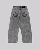 FOESCE 90s Retro Street Embroidery Jeans Male  R&B Solid Color Loose Straight Pants Female Y2K Harajuku Hip Hop  Punk Style  Men Jeans