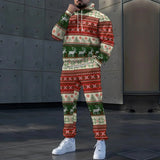 FOESCE A must-have in winter, stylish warm Christmas theme sports suit, green and red snowflake pattern, full of holiday atmosphere