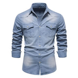 FOESCE AIOPESON Brand Elastic Cotton Denim Shirt Men Long Sleeve Quality Cowboy Shirts for Men Casual Slim Fit Mens Designer Clothing
