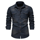 FOESCE AIOPESON Brand Elastic Cotton Denim Shirt Men Long Sleeve Quality Cowboy Shirts for Men Casual Slim Fit Mens Designer Clothing