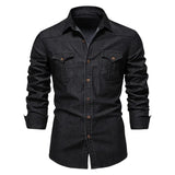FOESCE AIOPESON Brand Elastic Cotton Denim Shirt Men Long Sleeve Quality Cowboy Shirts for Men Casual Slim Fit Mens Designer Clothing