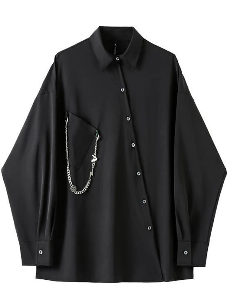 FOESCE ARENS Black Gothic Blouses Vintage Casual Streetwear Harajuku Shirt Spring Autumn Oversized Asymmetrical Top Punk Long Sleeve