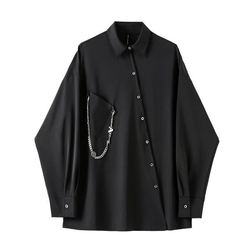 FOESCE ARENS Black Gothic Blouses Vintage Casual Streetwear Harajuku Shirt Spring Autumn Oversized Asymmetrical Top Punk Long Sleeve