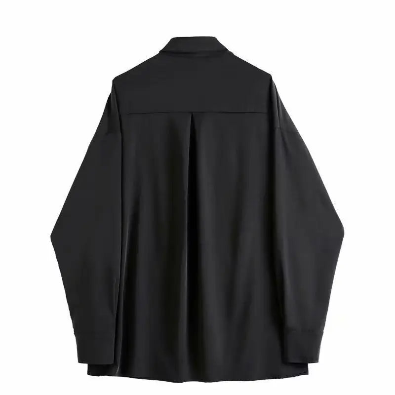 FOESCE ARENS Black Gothic Blouses Vintage Casual Streetwear Harajuku Shirt Spring Autumn Oversized Asymmetrical Top Punk Long Sleeve