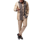 FOESCE African traditional dress men's suit Long sleeve ethnic style printed patchwork shirt casual pants 2 piece holiday casual suit