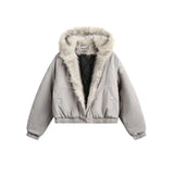 FOESCE American Camouflage Fur Collar Thickened Jacket Cotton Streetwear Retro Trend Men's Loose Hooded Coats Thickened Warm Jacket