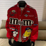 FOESCE American Cartoon Embroidery Baseball Jacket Men's Women's Vintage Fashion Brand Loose Jacket Motorcycle Coat