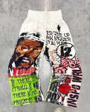 FOESCE American Cartoon Graffiti Sweatpants Y2K Pants Mens Gothic Hip Hop Cartoon Retro Baggy Elastic Waist Jogging Casual Trousers