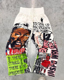 FOESCE American Cartoon Graffiti Sweatpants Y2K Pants Mens Gothic Hip Hop Cartoon Retro Baggy Elastic Waist Jogging Casual Trousers