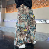 FOESCE American Fashion Brand Harajuku Camouflage Splicing Trousers Men Y2k Goth Letters Doodle High Waist Wash Oversized Jeans Women