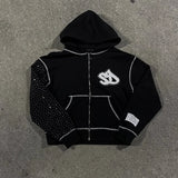 FOESCE American Fashion Embroidery Personality Flash Diamond Oversize Hoodie Womens Y2K New Harajuku Goth Casual Sweatshirt Streetwear